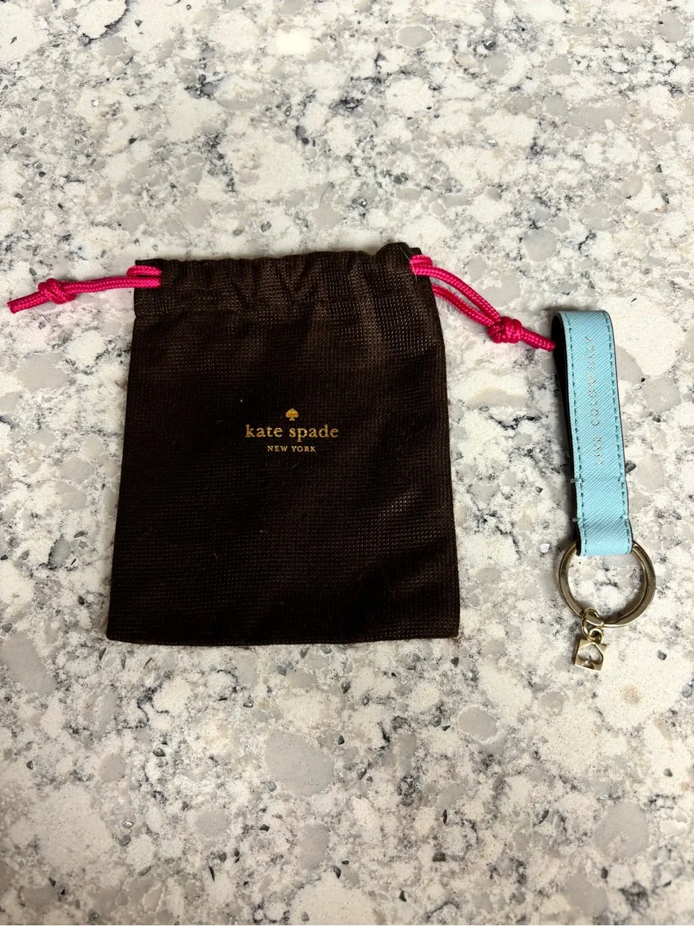 Kate Spade ♠️ Light Blue Leather Key Ring with Gold Hardware
